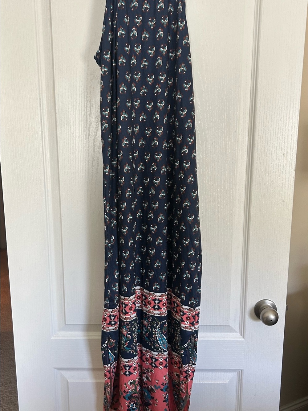 Women's Navy and Pink Printed Maxi Skirt